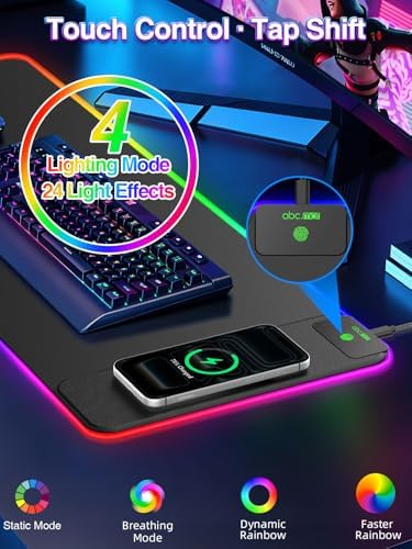 XL RGB LED Gaming Mouse Pad with 15W Magnetic Wireless Charging - Image 4