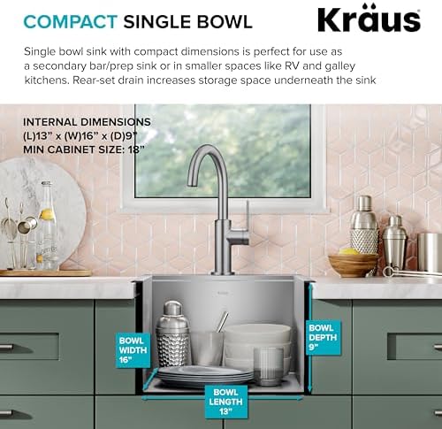 KRAUS Kore 15x22-Inch Drop In/Top Mount Workstation 16 Gauge Single Bowl Stainless Steel Bar Kitchen Sink with Accessories, Kitchen Sinks - Image 6
