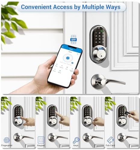 Veise RZ07B Fingerprint Smart Lock with 2 Lever Handle Set, Satin Nickel - Image 2