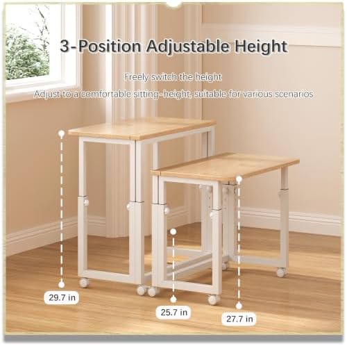4NM No Tool Assembly 31.5" Small Desk, Folding Portable Desk with Wheels, Foldable Computer Home Office Desks, Collapsible Study Writing Table for Space Saving Bedroom - Cloud Oak - Image 2