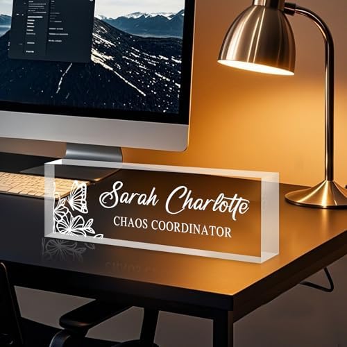 Custom Name Plate for Desk, Personalized Desk Name Plate on Clear Acrylic Glass, Appreciation Gifts for Teacher Employee Boss Coworkers Nurse, Office Desk Accessories for Women Men (Engraved Garden) - Image 5