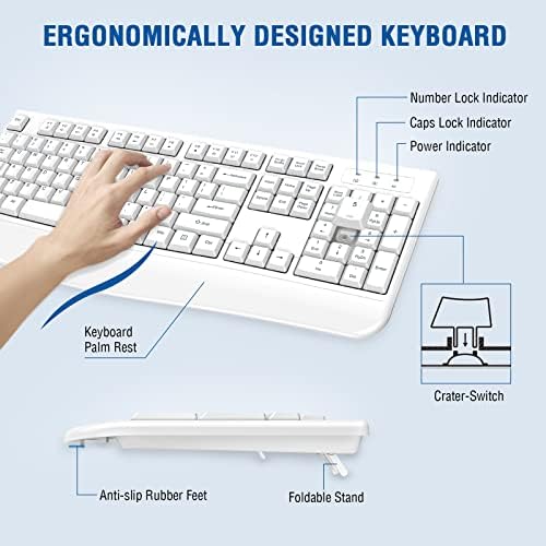 EDJO Wireless Keyboard and Mouse Combo, USB Plug & Play (White) - Image 3