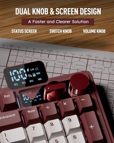 RK ROYAL KLUDGE M100 Wireless Mechanical Keyboard with Screen & Knobs, Red - Image 3