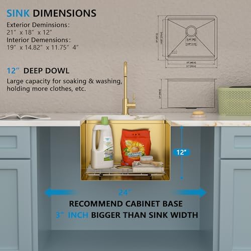 21"x18" Undermount Laundry Utility Sink Workstation - Image 5
