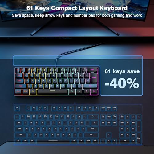Snpurdiri 60% Wired Gaming Keyboard, 61 Keys RGB (Black) - Image 3