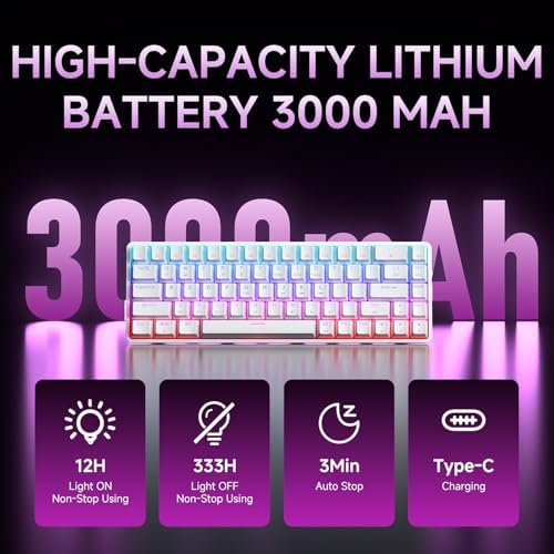 DIERYA DK68 60% Wireless Mechanical Gaming Keyboard, 3 Modes Bluetooth/2.4GHz/USB-C (White/Red Switch, Wireless) - Image 5