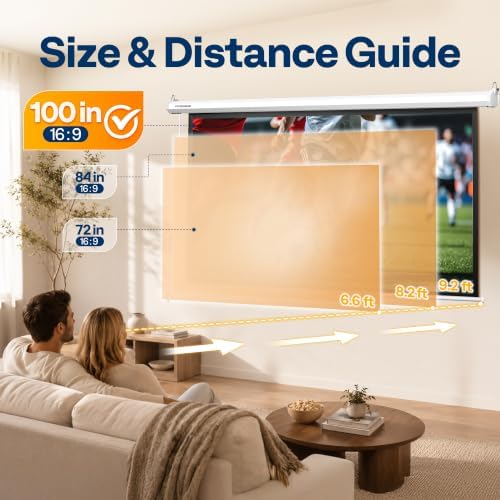 VIVOHOME 100 Inch 16:9 Motorized Projector Screen, White - Image 2