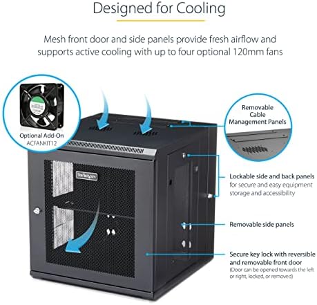 StarTech 12U Wall-Mount Cabinet, 19in, 4-Post, 20in Deep (RK1224WALHM) - Image 3