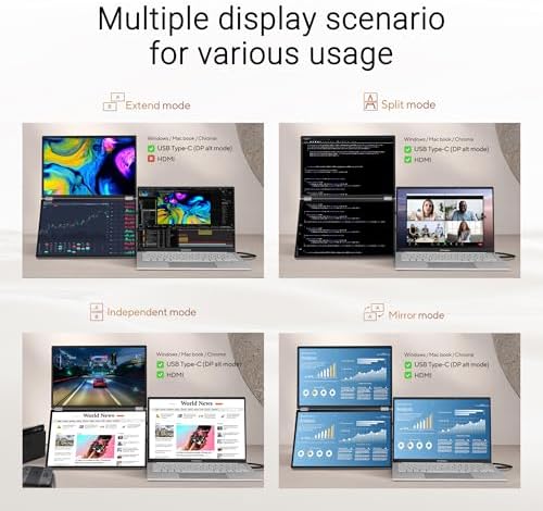 ASUS ZenScreen Duo OLED 360° Foldable Portable Monitor (MQ149CD) - Dual 14-inch, 16:10, 1920x1200, DisplayHDR400 True Black, 100% DCI-P3, Delta<2, Dual USB-C, Mini-HDMI, Kickstand, 3 yr Warranty - Image 5