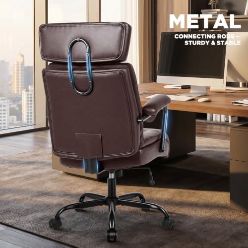 Executive Office Chair Ergonomic, Leather Desk Chair Comfy High Back, Brown - Image 6