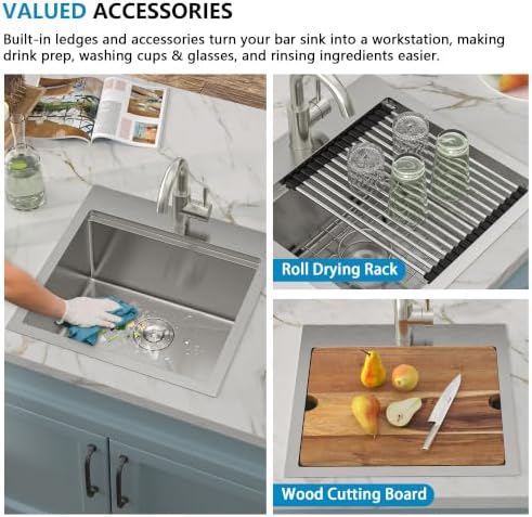 18"x18" Bar Prep Sink Drop In Workstation with Faucet Combo - Image 6