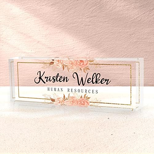 Custom Name Plate for Desk, Desk Name Plate Personalized, Office Decor for Women Men, Acrylic Desktop Accessories, Office Gifts for Coworkers Boss Teacher, Employee Appreciation Gifts (Flowers D) by SalaGraphics