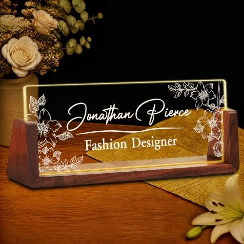 Custom Name Plate for Desk with LED Walnut Frame, Office Desk Decor by Unknown