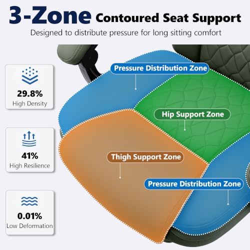 Ergonomic Executive Office Chair PU Leather High Back, 400lbs Heavy Duty Reclining Desk Chair with Footrest, Adjustable Lumbar Support, Padded Armrests, Wide Seat, Green - Image 5