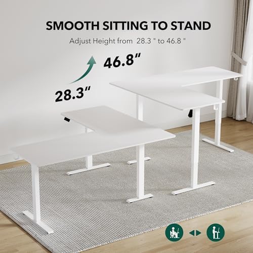 Cubiker L Shaped Standing Desk - 63 x 55 Inch Electric Adjustable Height Corner Standing Desk, Ergonomic Sit Stand Up Table with 3 Memory Buttons, Splice Board for Home Office, White - Image 5