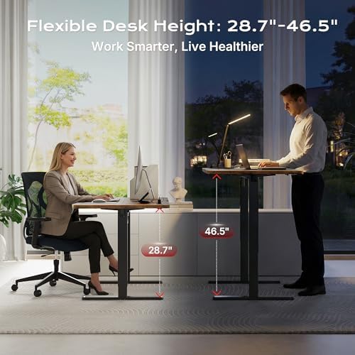 Huuger 63 X 24 Inch Electric Standing Desk with Power Outlets and USB-C Port, Height Adjustable Desk, Sit Stand Desk for Home Office, Computer & Gaming Desk, Stable Steel Frame, Rustic Brown - Image 3