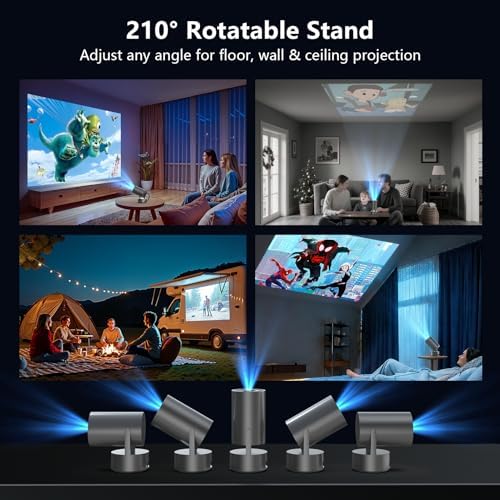 Portable Projector with Built-in Apps & Rechargeable Battery, Mini Projector with WiFi and Bluetooth, Electric Focus, Auto Keystone, 210° Rotatable Stand for Outdoor Movies & Travel( Iron Gray) - Image 7