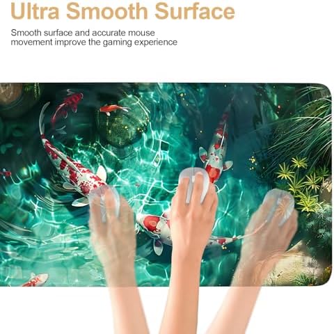 Large Mouse Pad Koi Fish Desk Mat, Extended Gaming Mouse Pad with Non-Slip Rubber Base, Thick 3mm Smooth Surface Keyboard Mat for Office & Home,35.43 x 15.75 in - Image 4