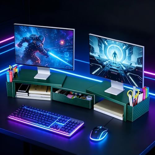 Spacrea Dual Monitor Stand Riser with Drawer and 2 Pen Holders - Image 7