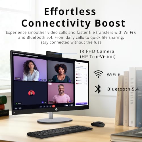 HP 23.8" FHD Touchscreen All-in-One Desktop AI PC, AMD Ryzen AI 5 340, 16GB DDR5, 2TB Storage (1TB SSD+1TB Docking Station), FHD IR Camera, Wi-Fi 6, Wireless Keyboard & Mouse, Win 11, Black - Image 4