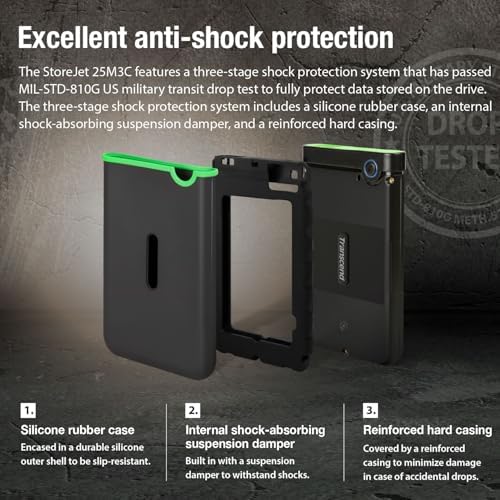 Transcend 4TB StoreJet 25M3 Rugged Portable HDD, One Touch Backup - Image 5