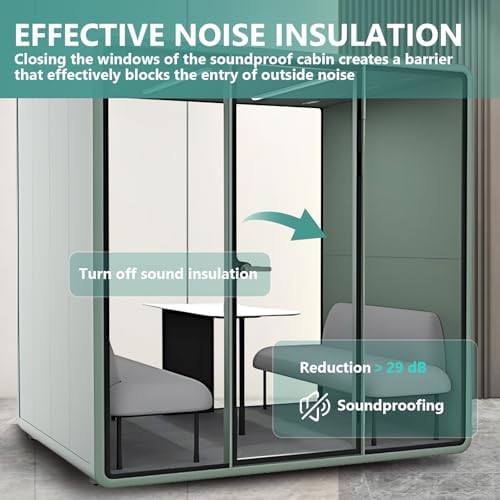 Office Sound Booth with Audio Privacy - Soundproof Recording Booth Includes Green Frame with Curved Corners,Soundproof Room with Light,Steel Plate Structure for Negotiation (90.55IN×70.27IN) - Image 3