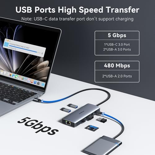 USB C Hub Ethernet USB-C Adapters for MacBook Pro/Air with HDMI 4K@60Hz - Image 5