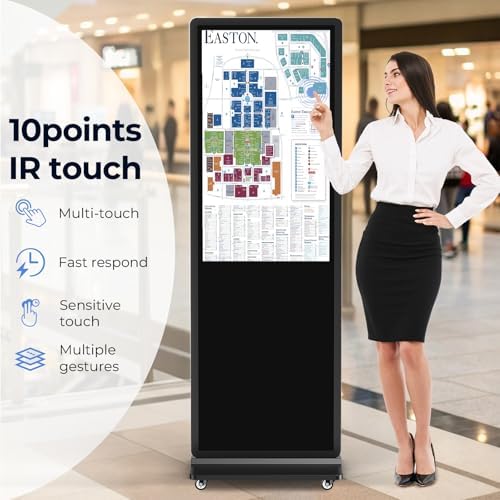 32/43/55/65 Inch Digital Signage Display, LCD Screen Advertising Display Kiosk Interactive Totem Floor Standing Auto AD Player with USB/HDMI/WiFi Android OS (32'' Touch Screen) - Image 3