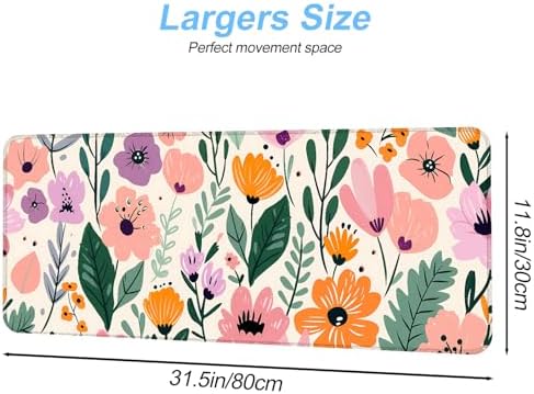 Floral Mouse Pad XXL – Large Extended Desk Mat with Cute Hand-Drawn Flowers,Non-Slip Mousepad for Office, School, Workstation, Gift for Women & Teens, 31.5 x 11.8 in - Image 2