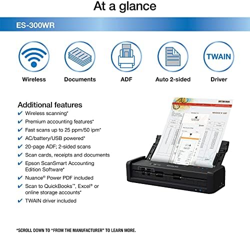 Epson ES-300WR Wireless Color Portable Duplex Document Scanner Accounting Edition for PC and Mac Auto Doc Feeder (ADF) - Image 3