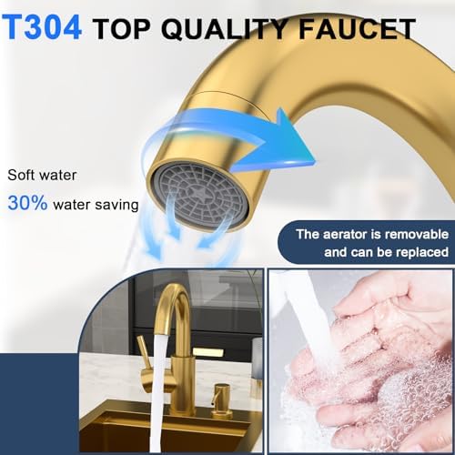 Bar Sink - Lordear 13x15 Gold Drop In Bar Sink with Faucet Soap Dispenser Workstation 16 Gauge T304 Stainless Steel Single Bowl Top Mount Wet Bar RV Prep Outdoor Kitchen Sink 13x15x9 Inch - Image 7