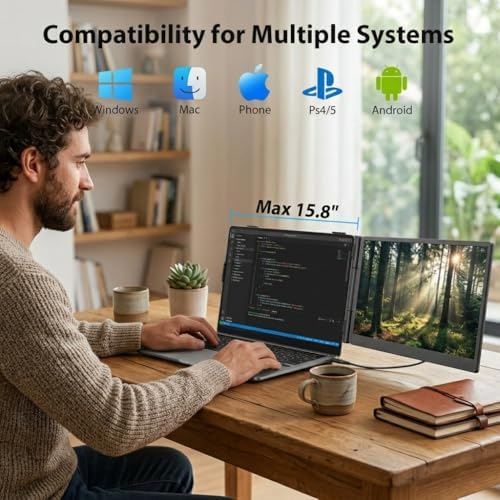 Leudaich Laptop Screen Extender, 14" FHD 1080P IPS Laptop Monitor Extender Dual Screen, Portable Monitor for Laptops 13-16" with USB-C/HDMI Port, Plug & Play for Windows/Mac/Android - Image 3