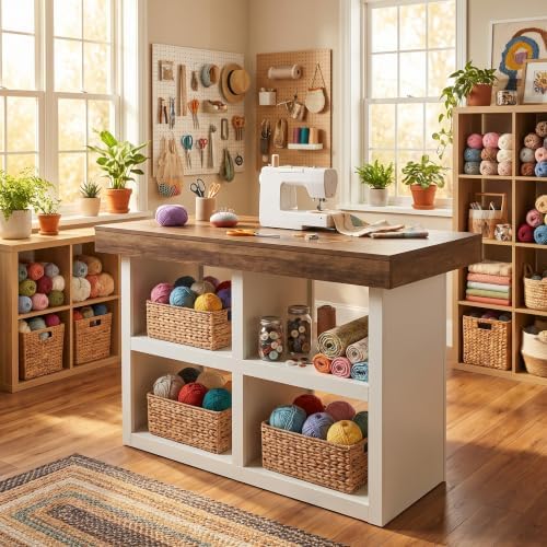 Tribesigns Artwork Craft Table with Storage, Counter Height Sewing Cabinet by Tribesigns