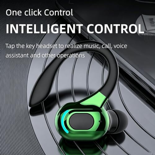 Wireless Headset Business Headphones,Waterproof Hanging Single Ear Earbuds,Mono Wireless Headset Noise Cancelling Sports Wireless Earpiece with Mic for Smart Phones (Green) - Image 5