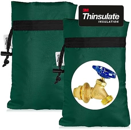 Enlarge Outdoor Faucet Cover for Winter Freeze Protection, 3M Thinsulate, 10"H x 6.3"W Hose Bib Covers for Wall Taps Outside, Waterproof & Frost Free Insulated Spigot Cover, 2 Pcs Faucet Socks - Green by DEMEDO