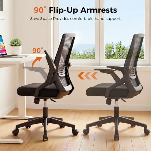 GTPLAYER Ergonomic Office Chair with Flip-up Armrests Executive Computer Chair for Home Office, Breathable Mesh & Comfy Lumbar Support, Black - Image 6