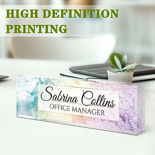 Name Plate for Desk, Desk Name Plate Personalized, Office Decor for Women Men, Acrylic Desktop Accessories, Office Appreciation Gifts for Boss Social Workers Nurse Teacher Employee (Colorful Marble) - Image 5