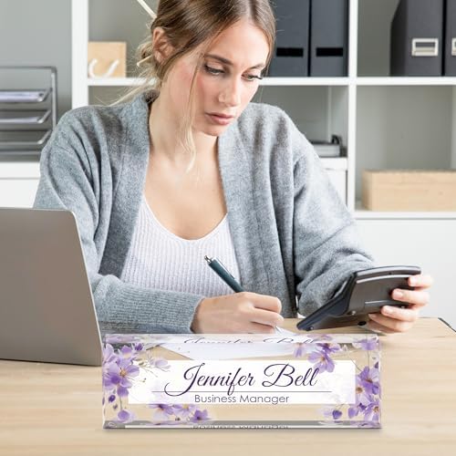 Personalized Name Plate for Desk, Custom Desk Name Plate, Acrylic Name Plate Office Desk Accessories, Personalized Office Gifts for Coworkers Teachers, Employee Appreciation Gifts (Purple Ink) - Image 6