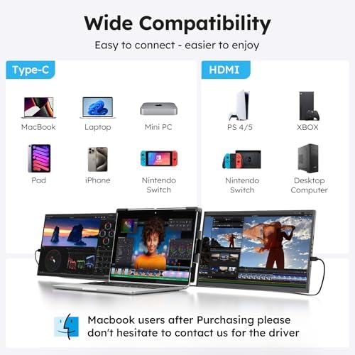 Dopesplay 15.6" Screen Extender for Laptop, FHD 1080P IPS Portable Monitor for Laptops, Triple Dual Laptop Extended Monitor Compatible with Windows, Mac, Android, Chrome 13-17 Inch Laptops - Image 4