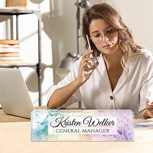 Personalized Office Name Plate for Desk - Custom Employee Appreciation Gifts - Acrylic Desk Name Plate Personalized - Staff Appreciation Gift for Teacher, Coworker, Nurse, Manager (Colored Marble) - Image 2