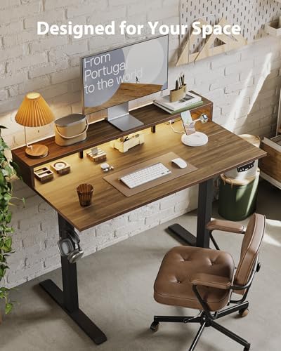 Agilestic 48 * 24 Inch Electric Standing Desk with Shelf & Led, Dark Walnut - Image 3