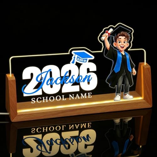 Custom Light Up Name Plate for Desk, Desk Name Plate Personalized with Logo, Employee Appreciation Gift, Personalized Office Gifts for Boss Coworkers Teacher, Office Decor for Women Men (Graduation style for boys) by EOBIBIFUN