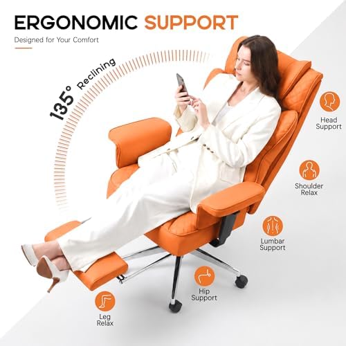 Office Desk Chair, High-Back Big and Tall Leather Chair with Footrest - Image 3