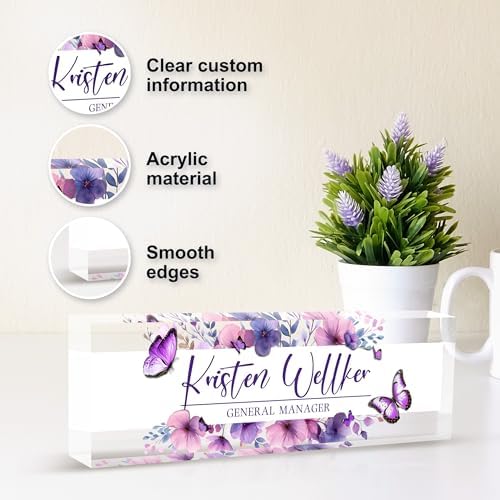 Custom Acrylic Office Name Plates for Desks - Personalized Purple Decor - Image 4