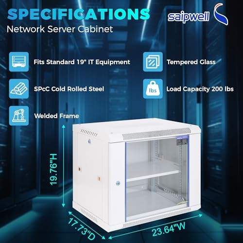 9U Rack, 17.7" Depth Wall Mount Rack Network Cabinet for Office - Image 2
