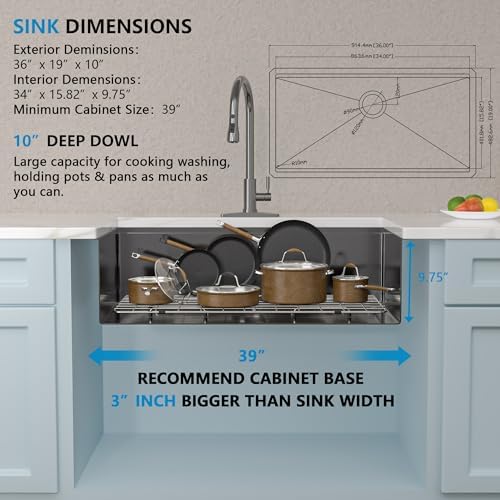 36"x19" Gunmetal Black Undermount Kitchen Sink Ledge Workstation - Image 5