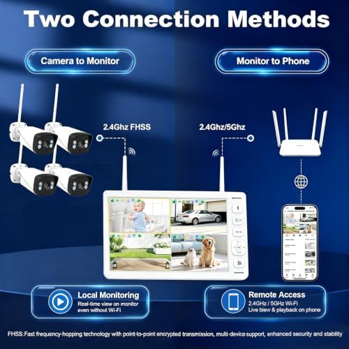 VTimes 4Pcs Smart Home Security Camera System with Monitor,AI Human Dection - Image 5