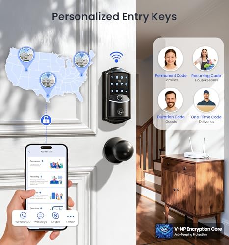 Veise VE027-K WiFi Smart Deadbolt Locks with 2 Knobs Set, Matte Black - Image 6
