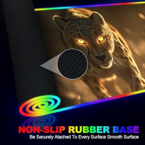 Wireless Charging RGB Gaming Mouse Pad, 31.5 x 11.8 Inch Extended Mouse Mat with Wild Leopard Design, LED Desk Pad with 7 Lighting Modes, Non-Slip Base for Gaming & Office - Image 5