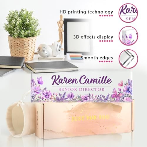 Custom Office Name Plate for Desk - Name Plate Personalized Gifts for Coworkers, Boss, Teacher, Social Worker - Acrylic Office Desk Decor for Women Men - Employee Appreciation Gifts (pink purple) - Image 2